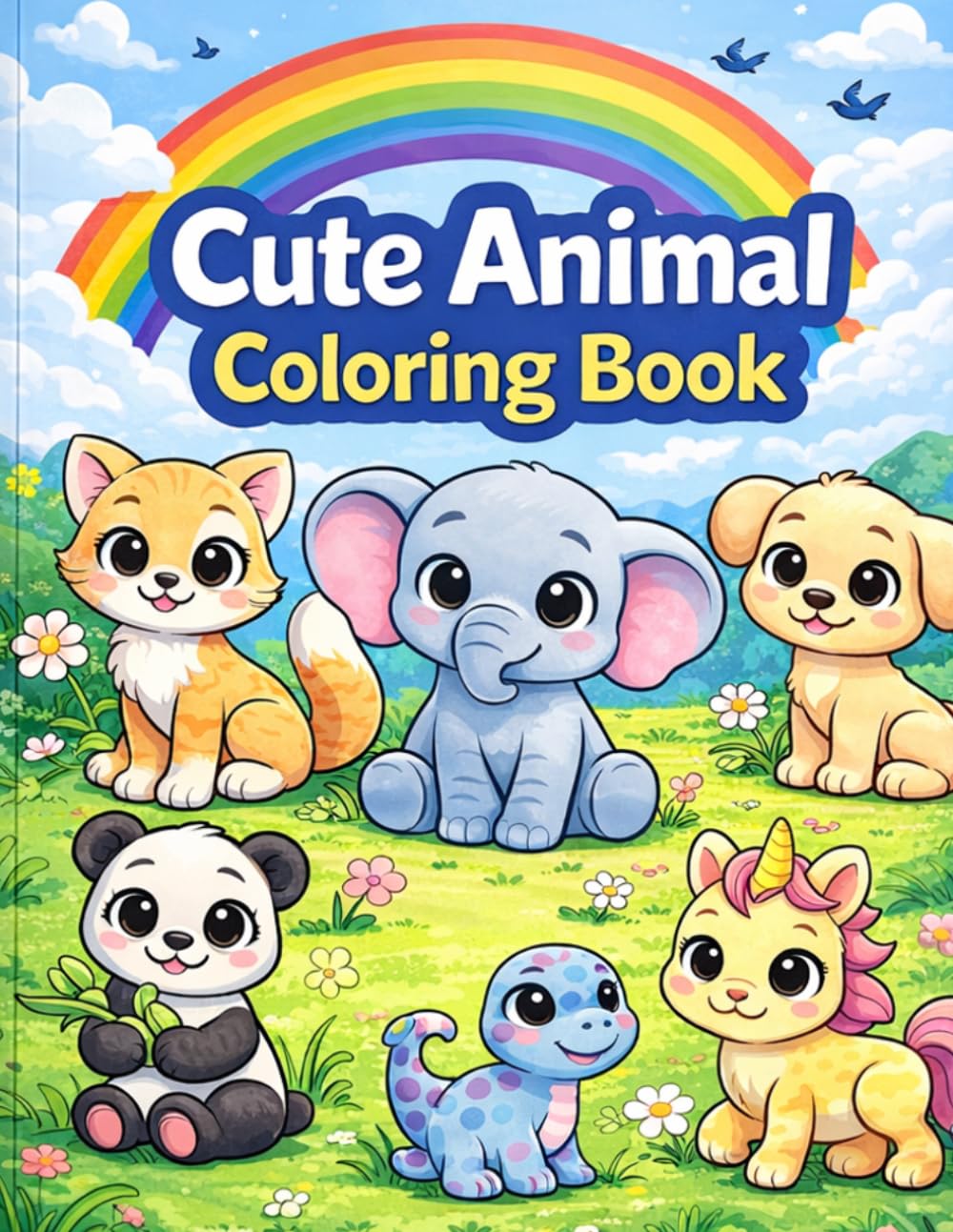 Cute Animal Coloring Book for Kids Ages 8-12: 50 Adorable Animals with Flowers Easy and Fun Coloring Pages