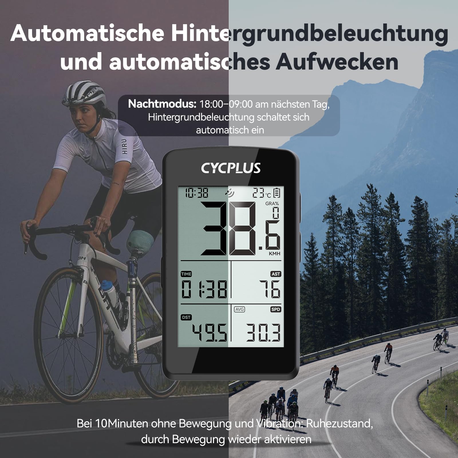 CYCPLUS GPS Fahrradcomputer, ANT+ Fahrradcomputer GPS mit Bluetooth5.0, 2,8-Zoll-LCD-Bildschirm, Fahrradtacho mit 100+ Stunden Akkulaufzeit und automatischer Hintergrundbeleuchtung, IP67 wasserdicht