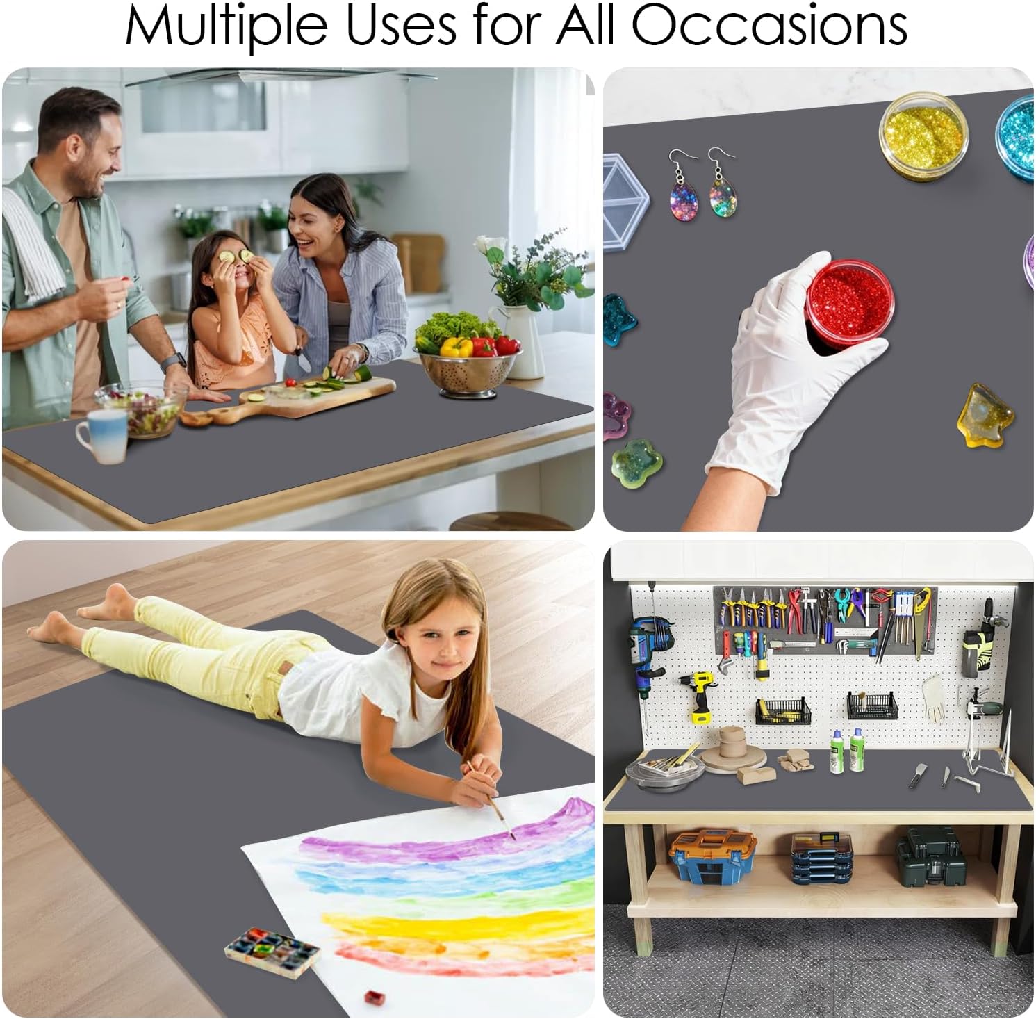 Extra Large Silicone Mat for Kitchen Counter 39.4" x 23.6" Silicone Table Mat for Resin Workbench Mat Heat Resistant Mat Coffee Bar Mats 2MM Thick,Dark gray