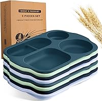 Vista 7 de Tanlade 8 platos divididos irrompibles grandes de 12 pulgadas, bandeja de comida de paja de trigo de 5 compartimentos, bandeja de control