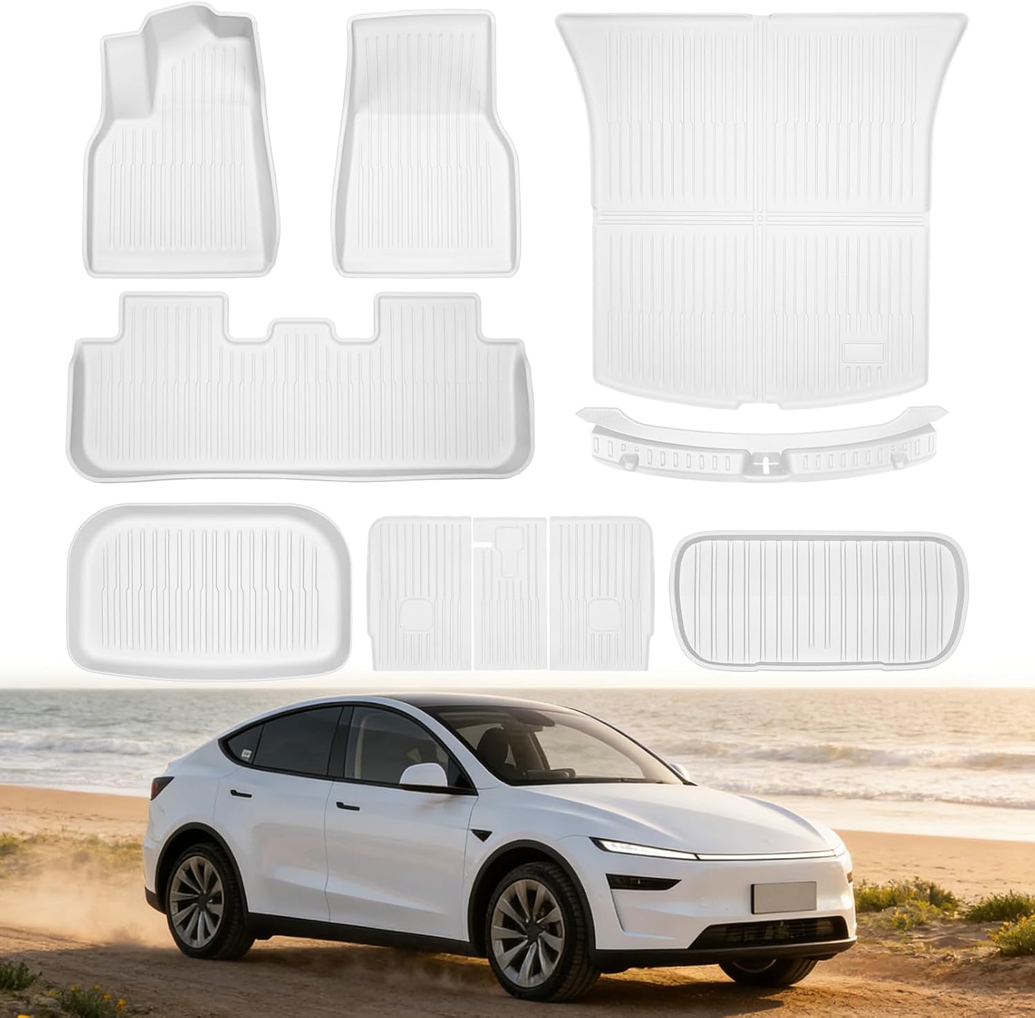 Car Floor Mats for Tesla New Model Y Juniper 2025 2026 10PCS TPE All Weather Full Set & Cargo Liners Fit Non-Slip Odorless Floor Liner for White Model Y Accessories Trunk Mats Cover Protector