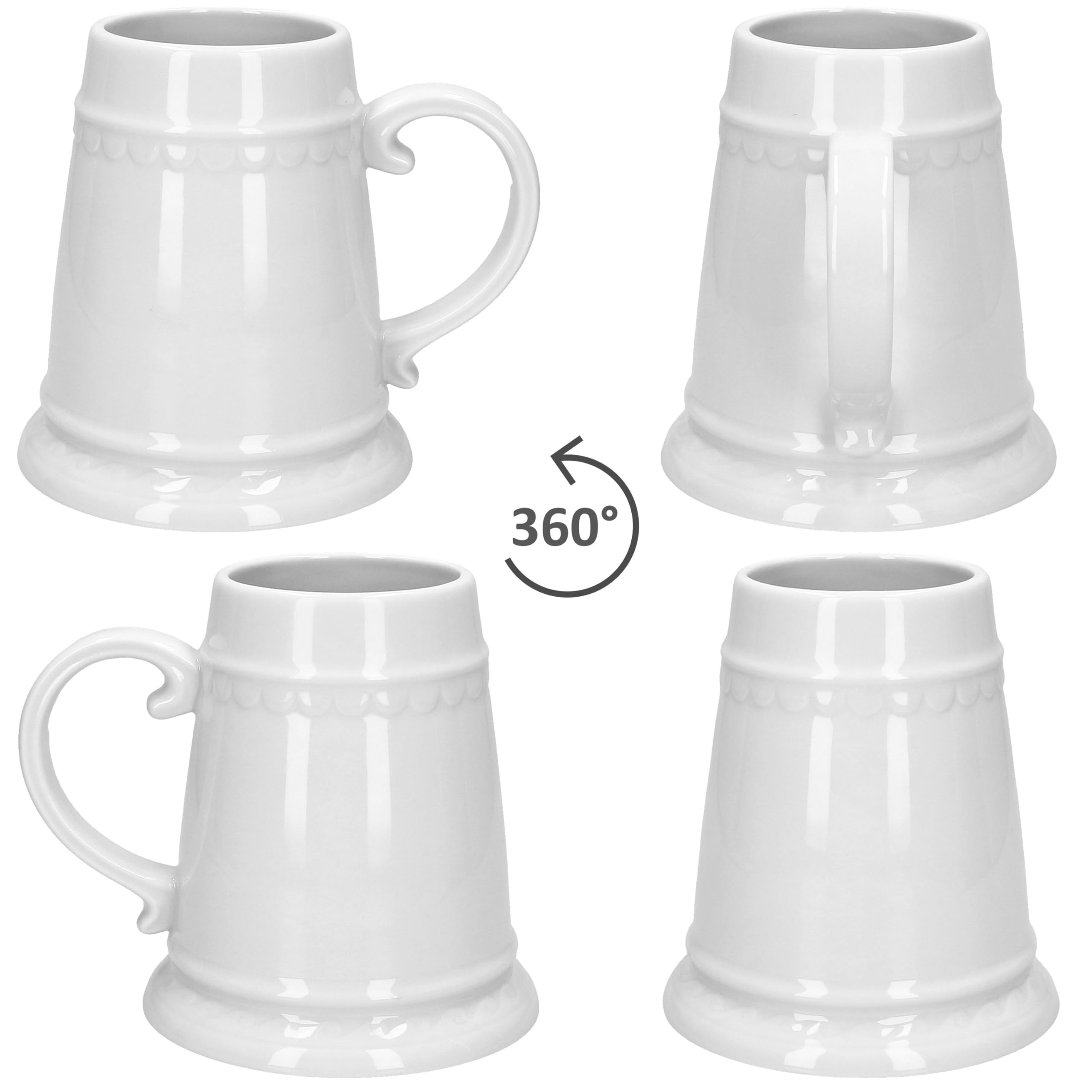 MamboCat Lot de 6 chopes Residence avec anse I 0,5 l I Chope à bière conique blanche en céramique avec relief pour 6 personnes I Chope à bière bombée brillante I Barbecue Party Club