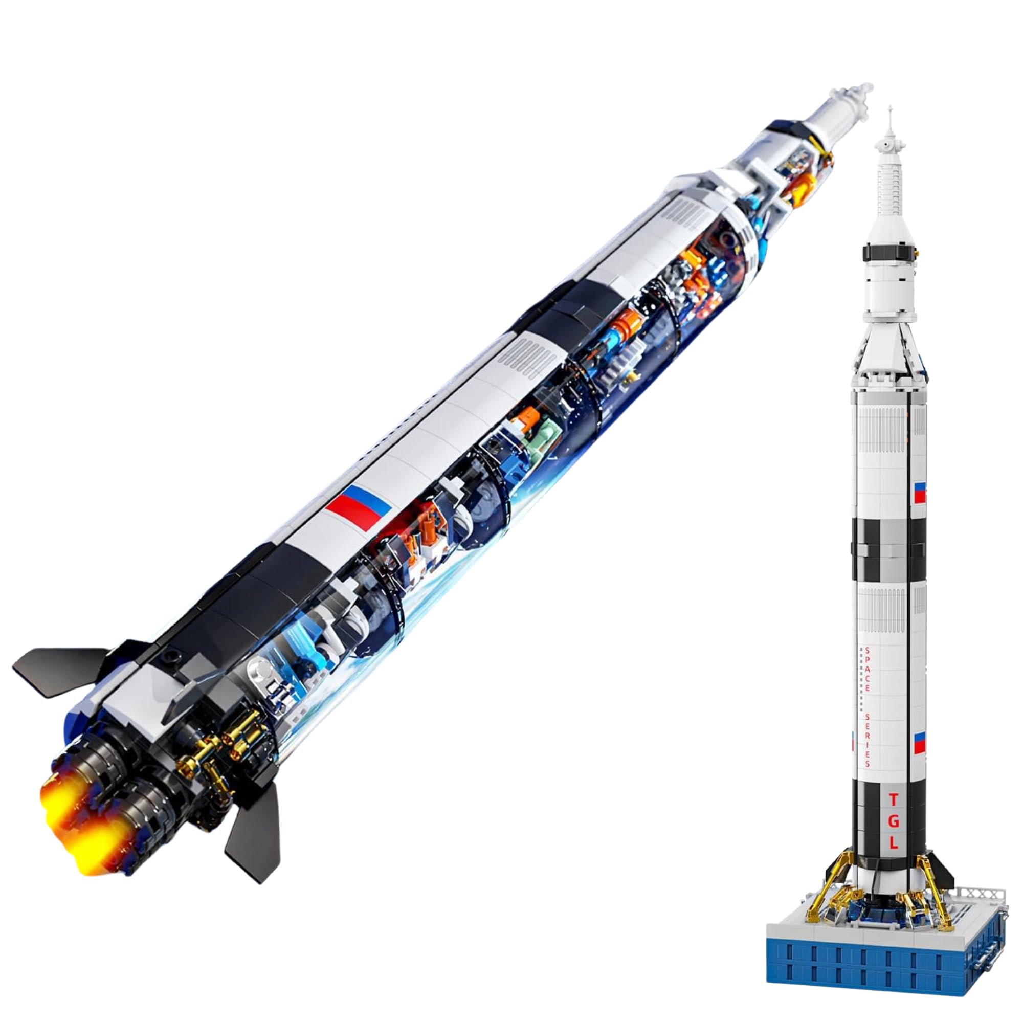 SKY LINE OCEAN Space Rocket Building Block Set with Launch Stand – 846PCS DIY Translucent Rocket Ship Model, STEM Toy & Collectible Display for Home Office, Gift for Boys & Adults Ages 14+-image-8
