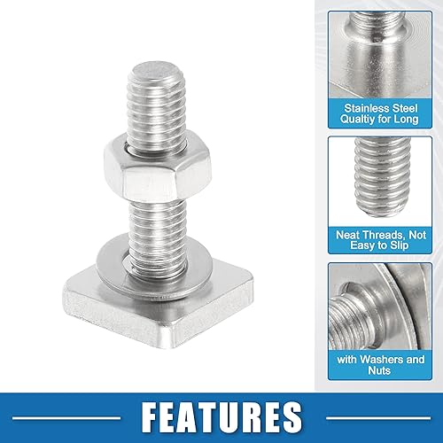 Miniatura 4 de Perno de ranura en forma de T M8 con arandela de tuercas en forma de T, accesorios de acero inoxidable (paquete de 6)