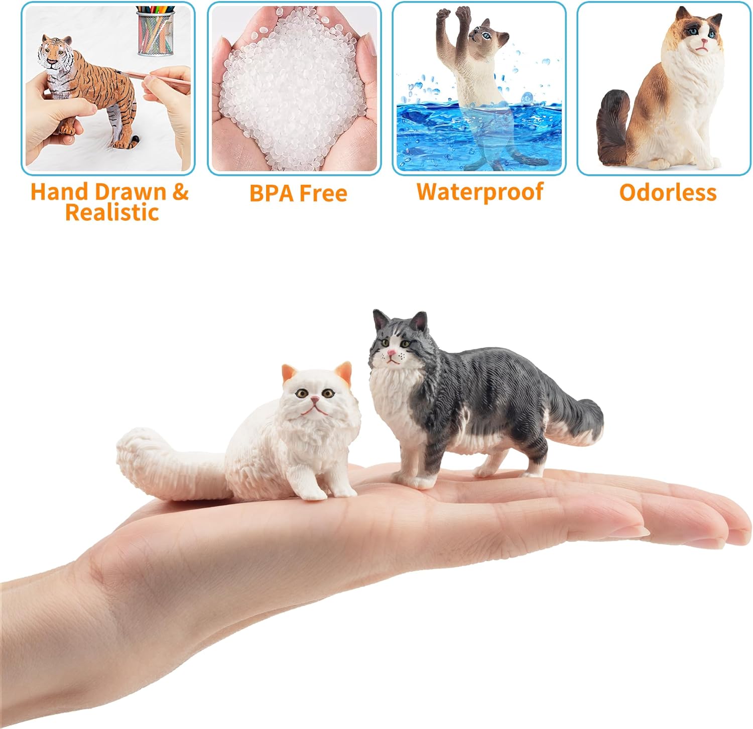 12PCS Realistic Cat Figurines, Plastic Cat Figure, Cat Cake Topper Kitten Toy Easter Egg Birthday Gift for Kids and Children