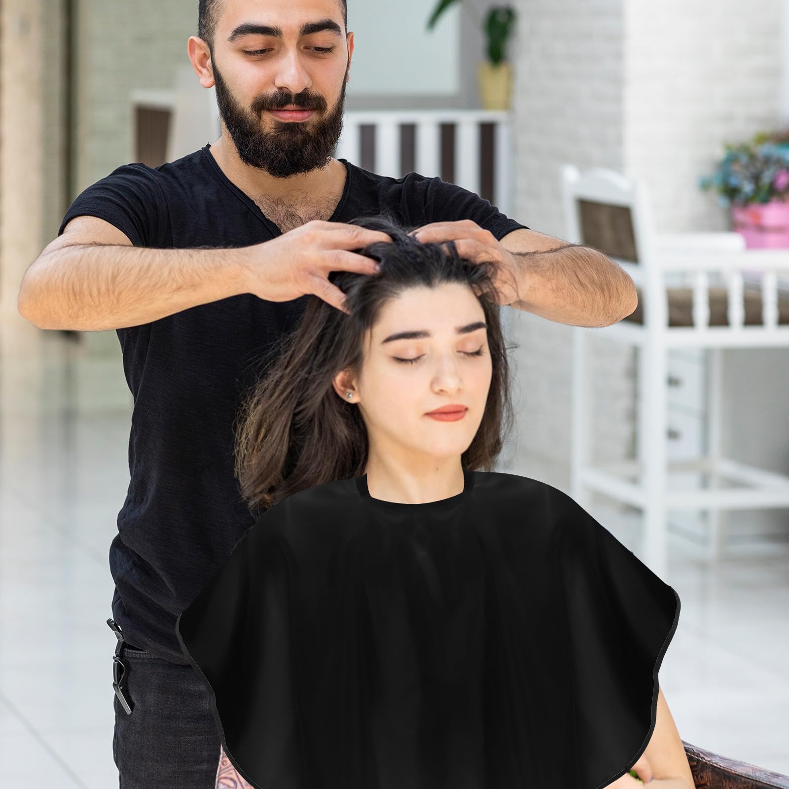 3-teiliges Make up Umhang, Make up Schürze für Kunden, Umhang zum Haareschneiden und Shampoonieren kurzer, Haarfärbeumhang für Haar, Schönheitssalon und Maskenbildner Zubehör(Schwarz)
