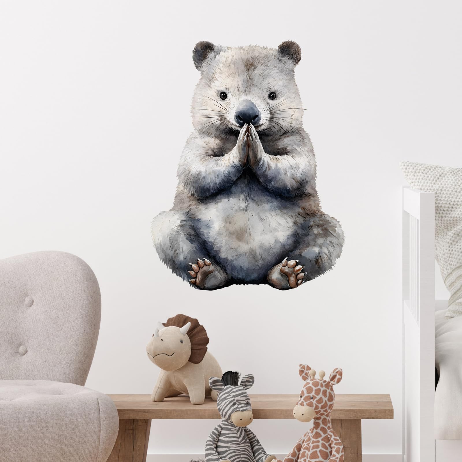 RoyoLam Cute Yoga Wombat Bear Wall Decal Nursery Australian Animal Wall Sticker Removable Peel and Stick Wall Art Decor for Kid Baby Classroom