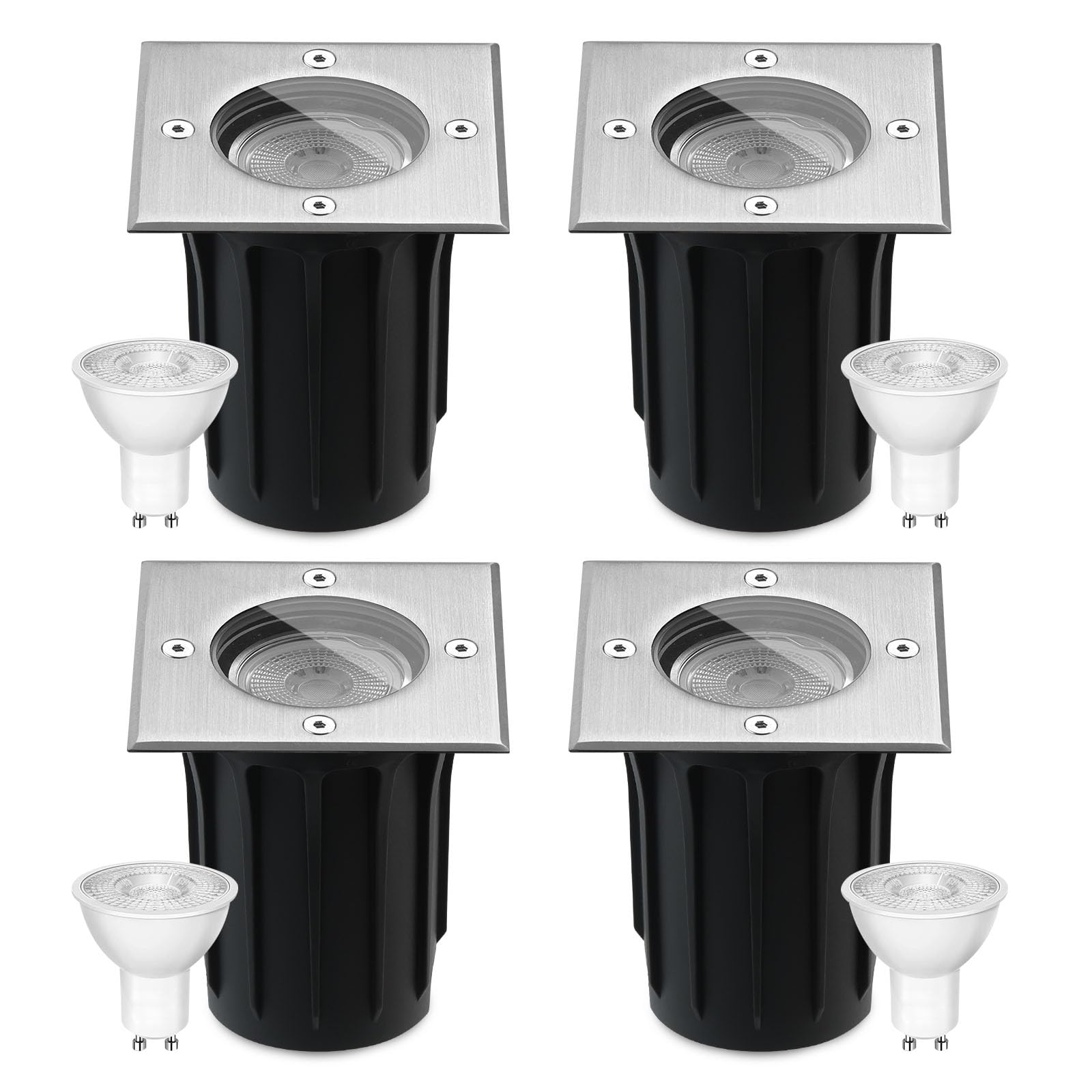 4pcs Faretti Led Esterno per Gu10 3w 230v Bianco Caldo 3000k, IP67 Impermeabile Faretti da Giardino, Faretti Incasso Esterni per Esterni, Giardino, Terrazza, Cortile, Passerella