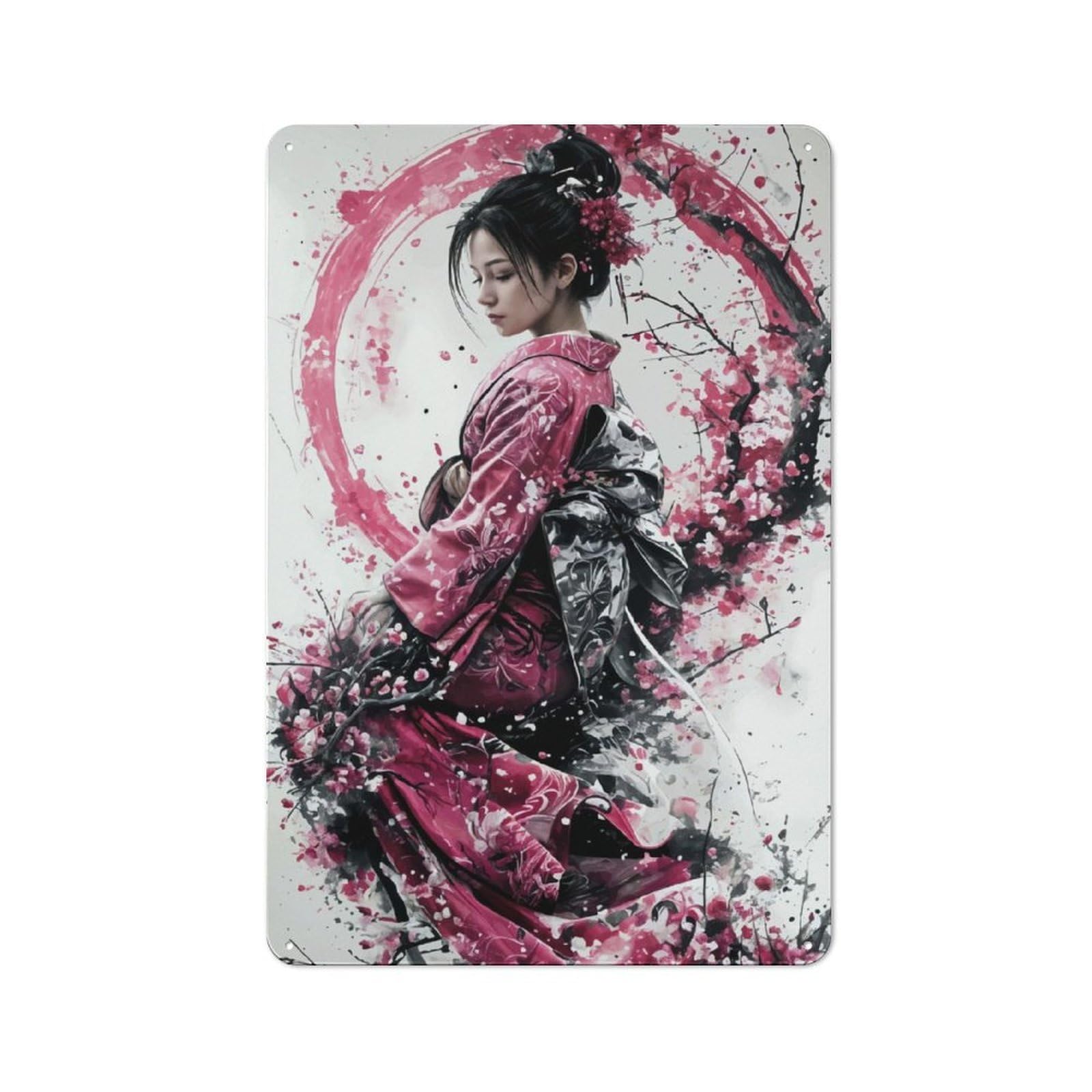 Junmoney Geisha In Cherry Blossoms Retro Metal Sign 30X20cm Featuring For Hallway Wall, For Kitchen, Dining Room And Home Bar Wall Decor