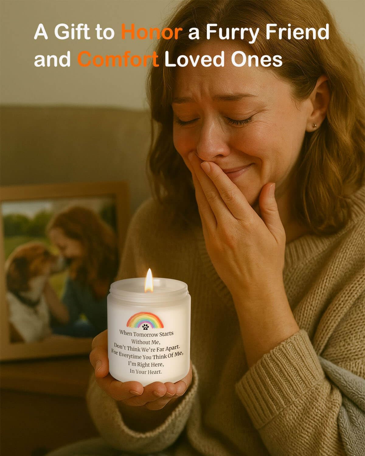 Dog Memorial Gifts for Loss of Dog, Pet Memorial Gifts, Sympathy Gift for Pet Loss with Poem, Rainbow Bridge Remembrance Candle, Passed Away Condolence Present for Pet Lovers, Cat Dog Grief Keepsake - Image 6