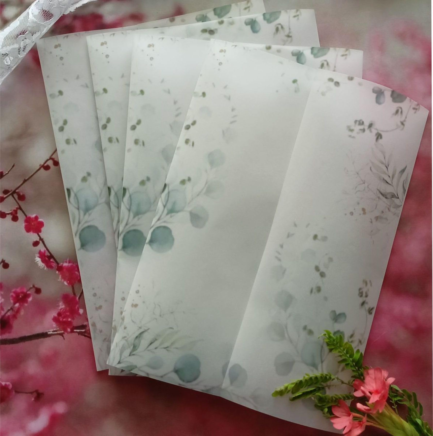 Eucalyptus Greenery Leaves Printed Vellum Jackets for 5x7 Invitations Garden Wedding Invites, Tropical Vellum Wrapper - Pack of 100 Sheets