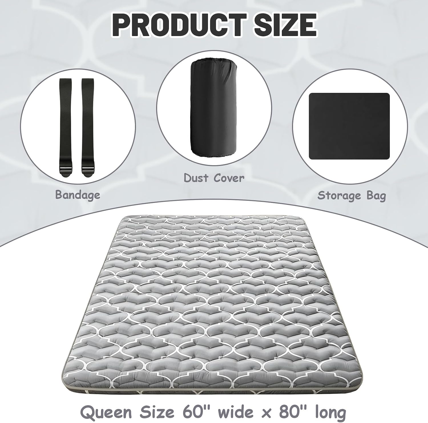CypherX Thick Japanese Floor Futon Mattress Queen Size, 5-Layer Twin Japanese Tatami Mat Floor Bed Foldable Roll Up Sleeping Pad for Dorm, Bedroom or Guest Room, Boys Girls Dormitory Pads