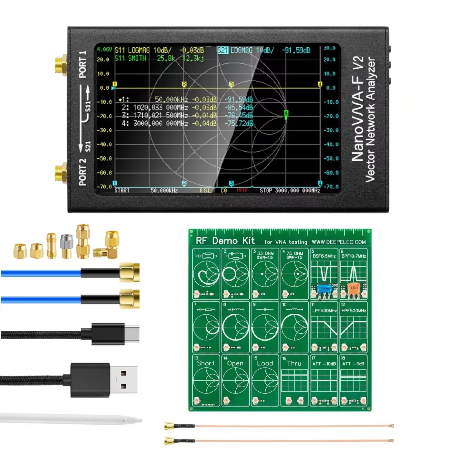 AURSINC TinySA Ultra+ Spectrum Analyzer (4" Touchscreen, 100kHz-5.4GHz) With RF Demo Kit