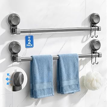 Lekesky Suction Cup Towel Bar 2 Pack, 27.6 inch Towel Racks for Bathroom