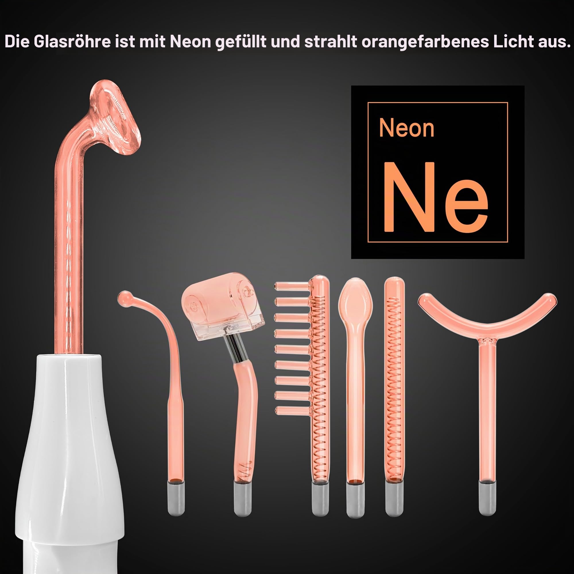 Elitzia Hochfrequenz-Elektrotherapie-Stab Multifunktionaler tragbarer Handlicht-Therapie-Stab für Akne-Haut-Verjüngung Haar-Wachstum-Gesichtsgerät (mit 7 Röhren Orange) ETSC640