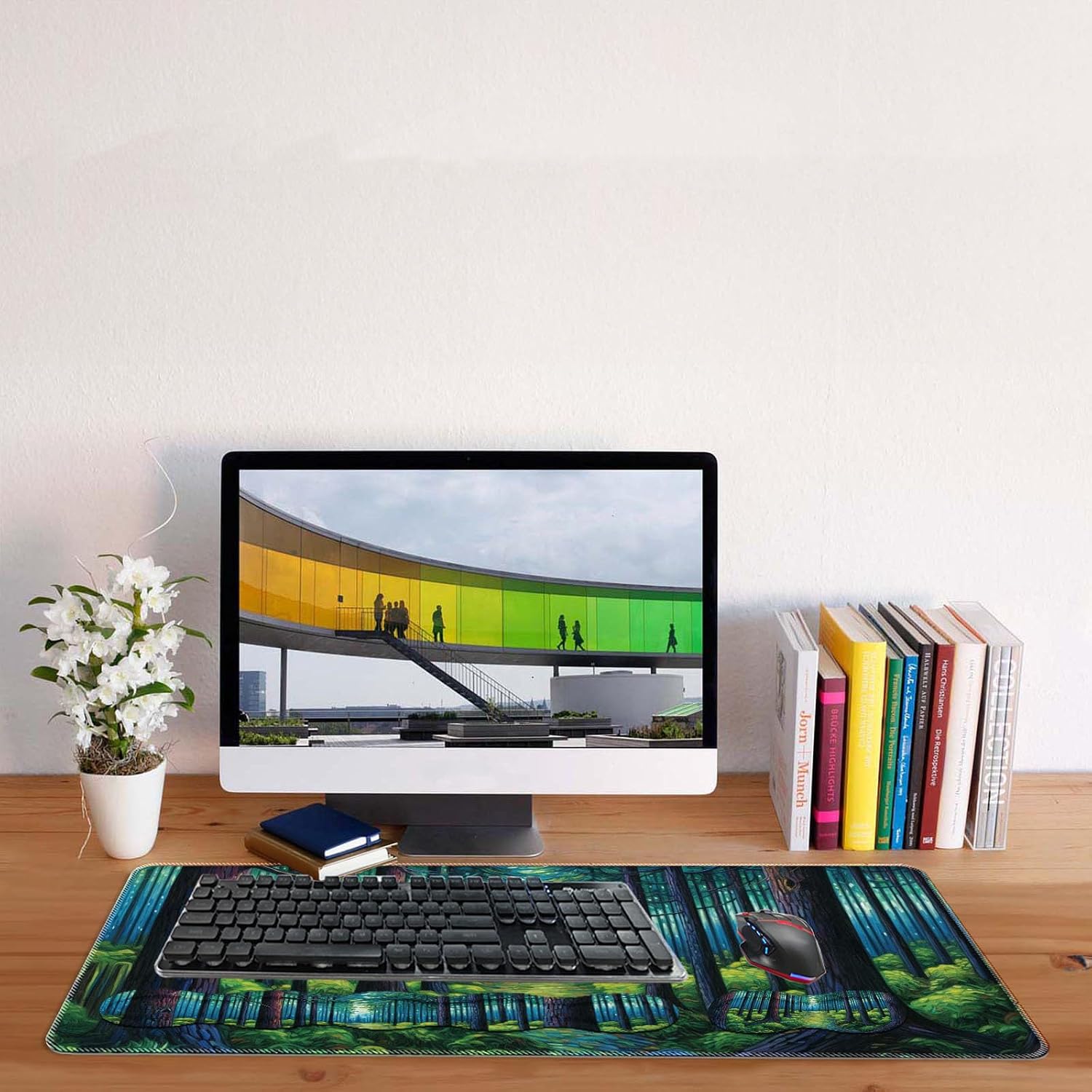 Keyboard Mouse Pad Set,Large Desk Pad+Keyboard Wrist Rest+Mouse Pad Wrist Support+Coaster,Easy Typing Pain Relief Non-Slip Mousepad Wrist Support Mousepad Set Home Office,Van Gogh Forest