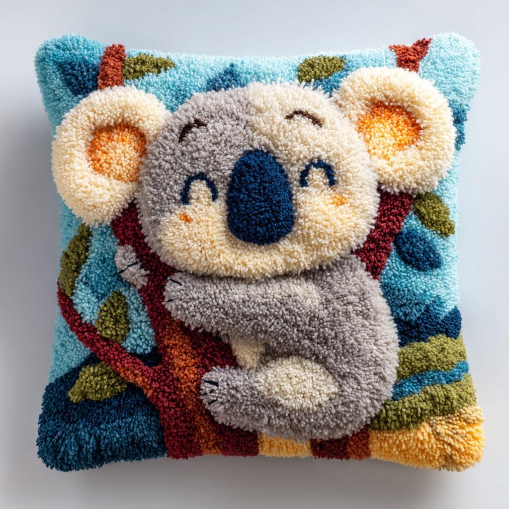 ラッチフックラグキット, コアラ 枕カバー ラッチフックセット,刺繍ツールセット クッション,クッション,編み物キット 43x43c 毛糸 ラッチフック 手芸 キット セット ハンドメイド DIY 絨毯 ラグ くま ZD024 : bears house ヤフー店 - 通販 -  Yahoo!ショッピング