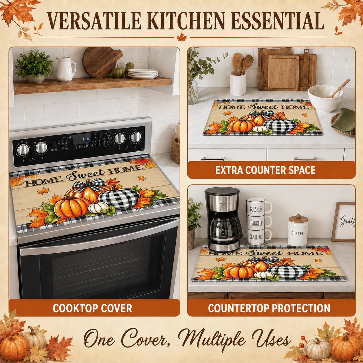 Fall Pumpkin Stove Top Cover for Electric Glass Cooktop 29 x 21 Inch