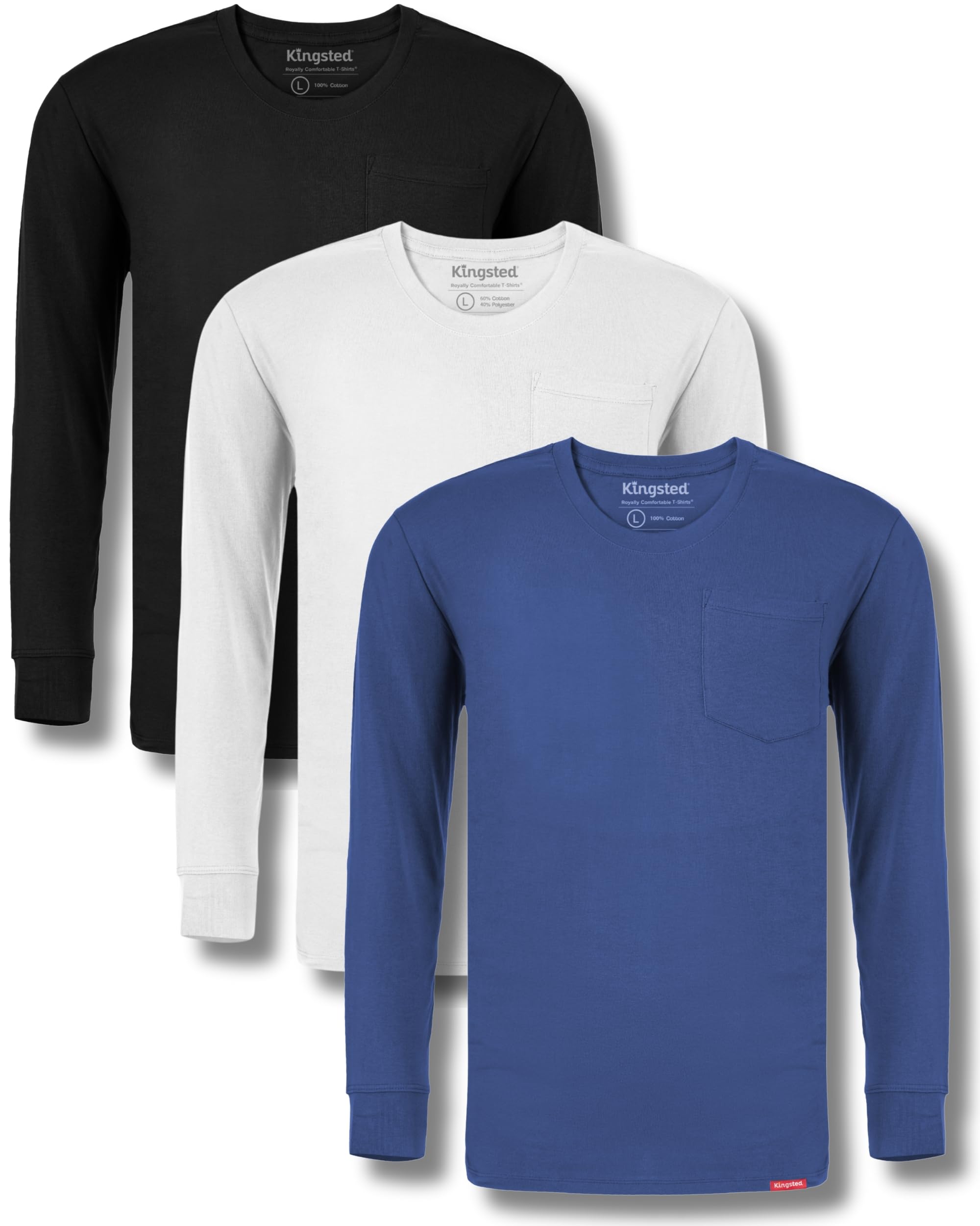 Kingsted Long Sleeve Pocket T-Shirts for Men - Super Soft 100 Midweight Cotton - Well-Crafted Classic Comfort Fit