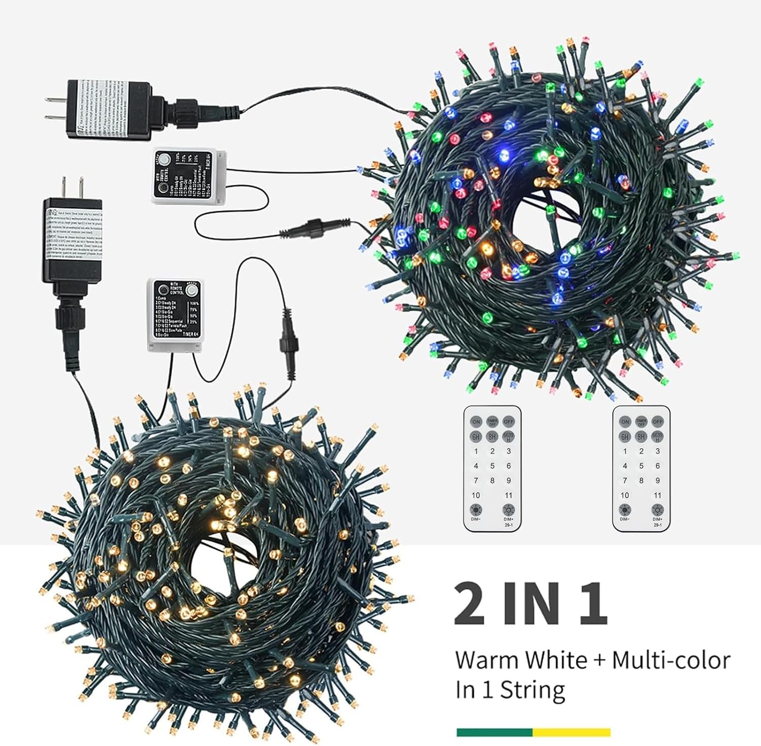 Color Changing Christmas String Lights Outdoor Indoor, 108FT 300 LED Warm White Multi Color Fairy Light, END to END CONNECTABLE, Waterproof Christmas Tree Lights with Timer Remote