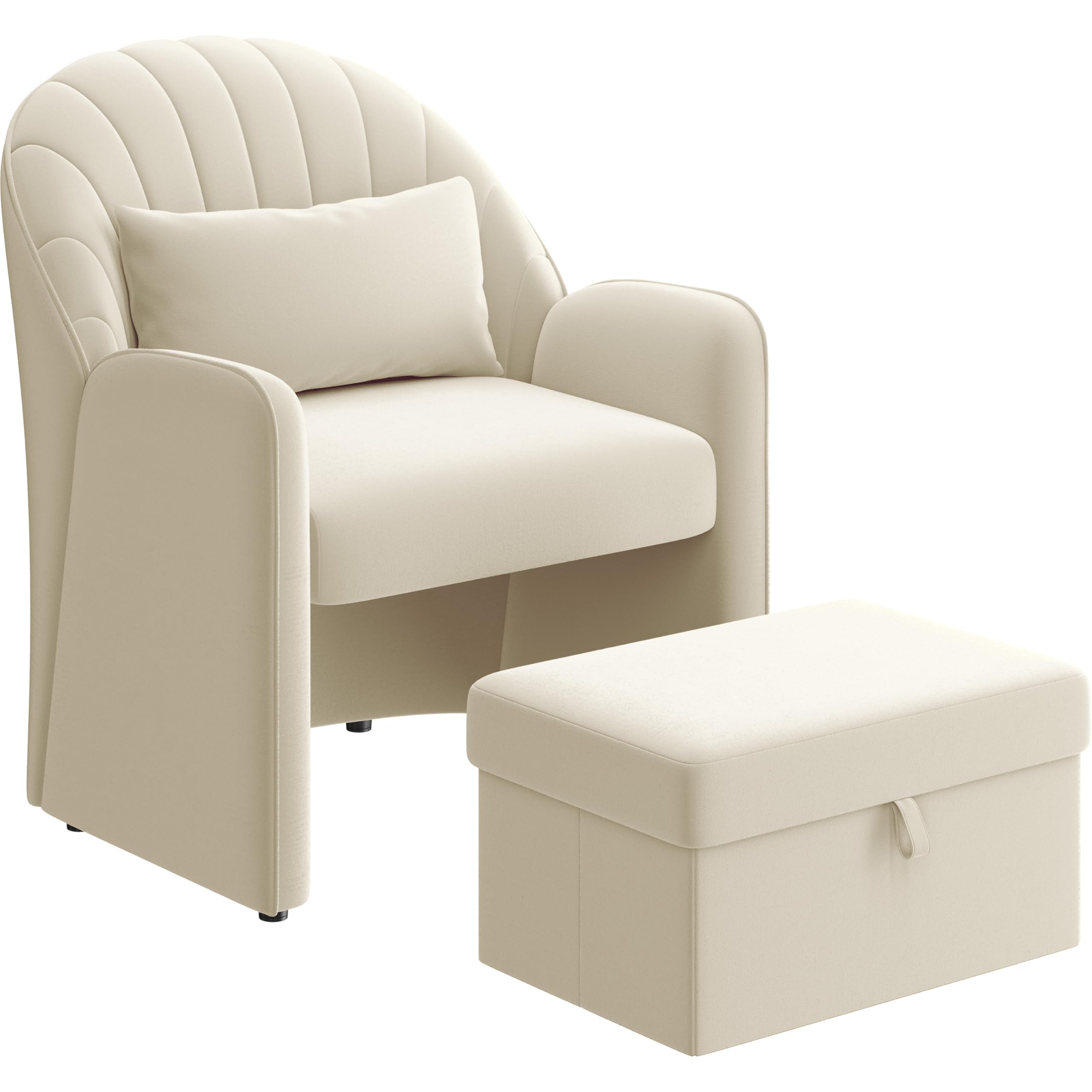 Yaheetech Piccola Poltrona Salotto Moderna Sedia Imbottita con Effetto Velluto con Poggiapiedi Contenitore e Cuscino Lombare Poltrocina Relax con Braccioli per Soggiorno Camera da Letto Lettura Beige