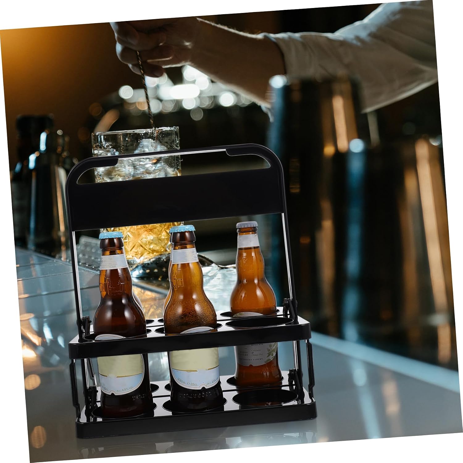 1pc Portable Beer Holder Crate Foldable Wine Bottle Organizer for Parties and Events Black Beverage Carrier for Home Bar and Ktv Use