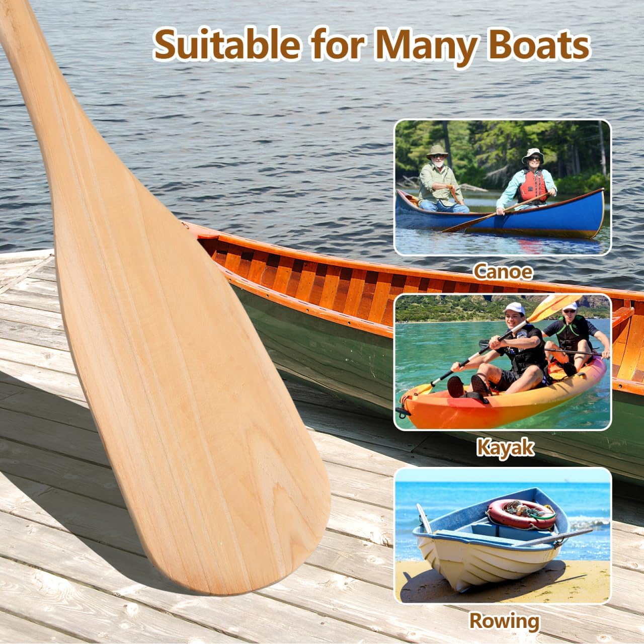 Didiseaon Wooden Oar Canoe Paddle 1.63 Feet, Ergonomic Grip, Pine Wood Paddles Small Oars for Kayak Water Sport DIY Home Wall Art Decor, 19.65 Inch