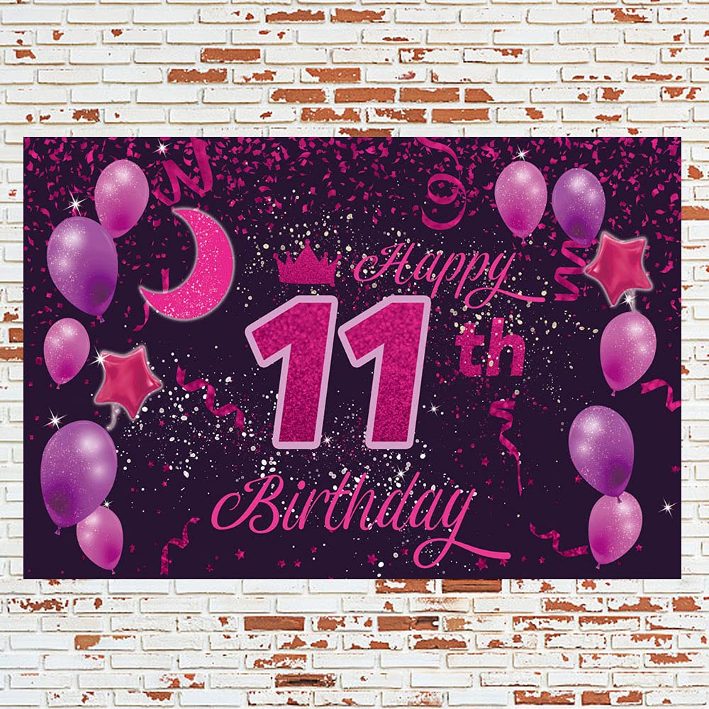 Striscione Per 11° Compleanno In Tessuto Vinile 120x80 Cm – Oro Rosa – Decorazione Festa Ragazza - 3