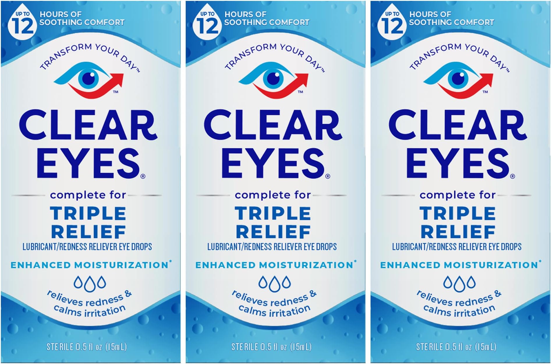 Clear Eyes Triple Relief Eye Drops, 0.5 Fl Oz, Pack of 3