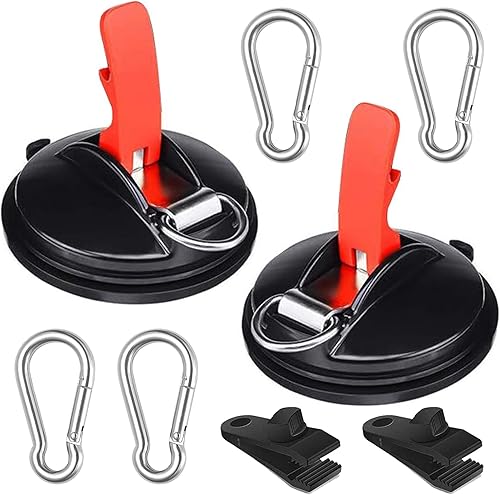Anclaje de ventosa al vacío resistente, 2 piezas de ventosas de vacío fuertes con 4 mosquetones y 2 clips de lona para auto, toldo, barco, trampa de