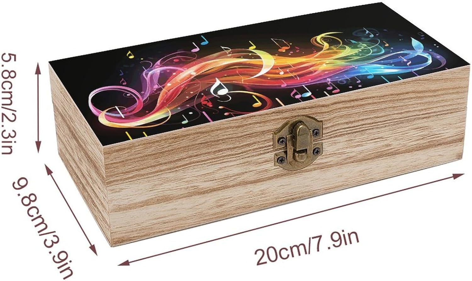 Rainbow Musical Note Melody Wooden Storage Box Wood Keepsake Box with Hinged Lid Decorative Wooden Storage Boxes Rustic Wood Gift Boxes Organizer Bins for Jewelry, Photos, Crafts & Gifts image 3