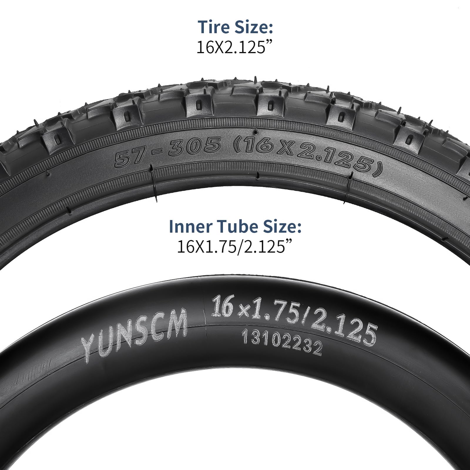 YunSCM 2PCS Plegable 16 Pulgada Neumáticos 16x2.125 ETRTO 57-305 más 2PCS 16 Pulgada Cámara de Aire AV32mm Valve Compatible Bike 16x2.10 16x2.125 16x2.25 Neumáticos and Cámara de Aire