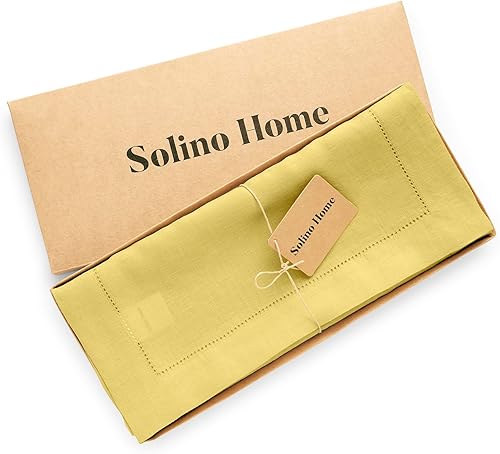 Miniatura 6 de Solino Home Camino de mesa de lino con vainica, 14 x 36 pulgadas, 100% lino puro, prelavado, amarillo, para primavera, Pascua, lavable a máquina y