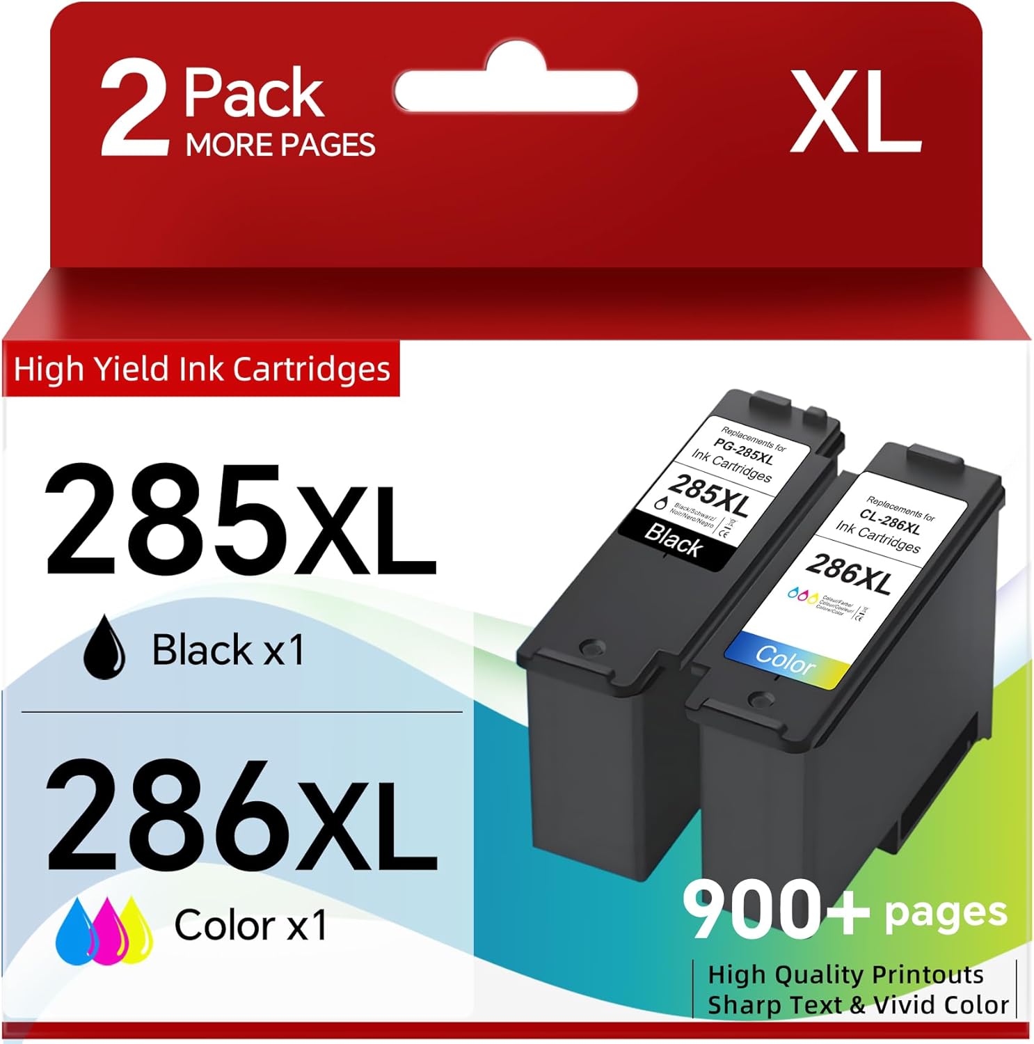 PG-285 XL CL-286 XL Ink Cartridges Black Color Replacement for Canon 285 286 PG-285XL CL-286XL Inkjet Printer Ink Combo Pack Work with PIXMA TS7720 TR7820 TS7722 Printers, High Yield (1 Black 1 Color)