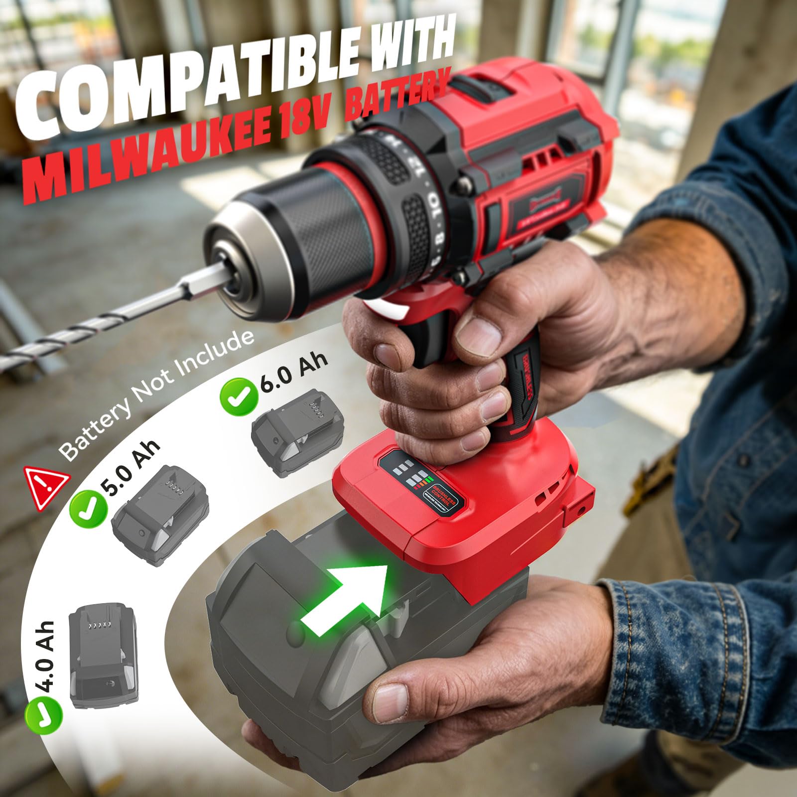 DIYtoolifz Trapano avvitatore a batteria e avvitatore a percussione compatibili con batteria Milwaukee da 18 V (solo strumento), kit combinato di utensili elettrici senza spazzole con trapano, trapano