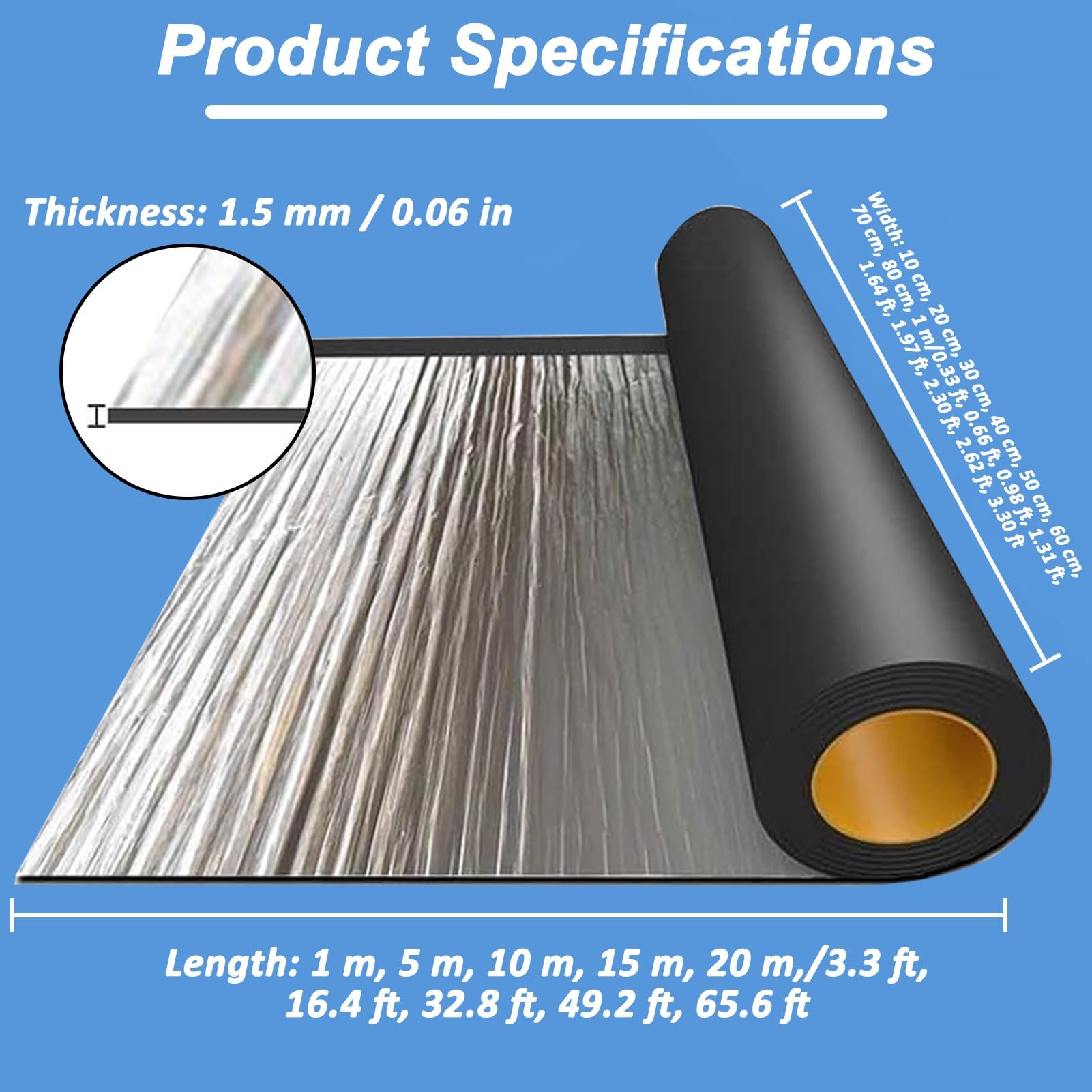 Rollo de membrana impermeabilizante, cinta autoadhesiva de reparación de asfalto para fugas de techo, sellador intermitente de aluminio para canalones y bajantes, 10 x 100 cm