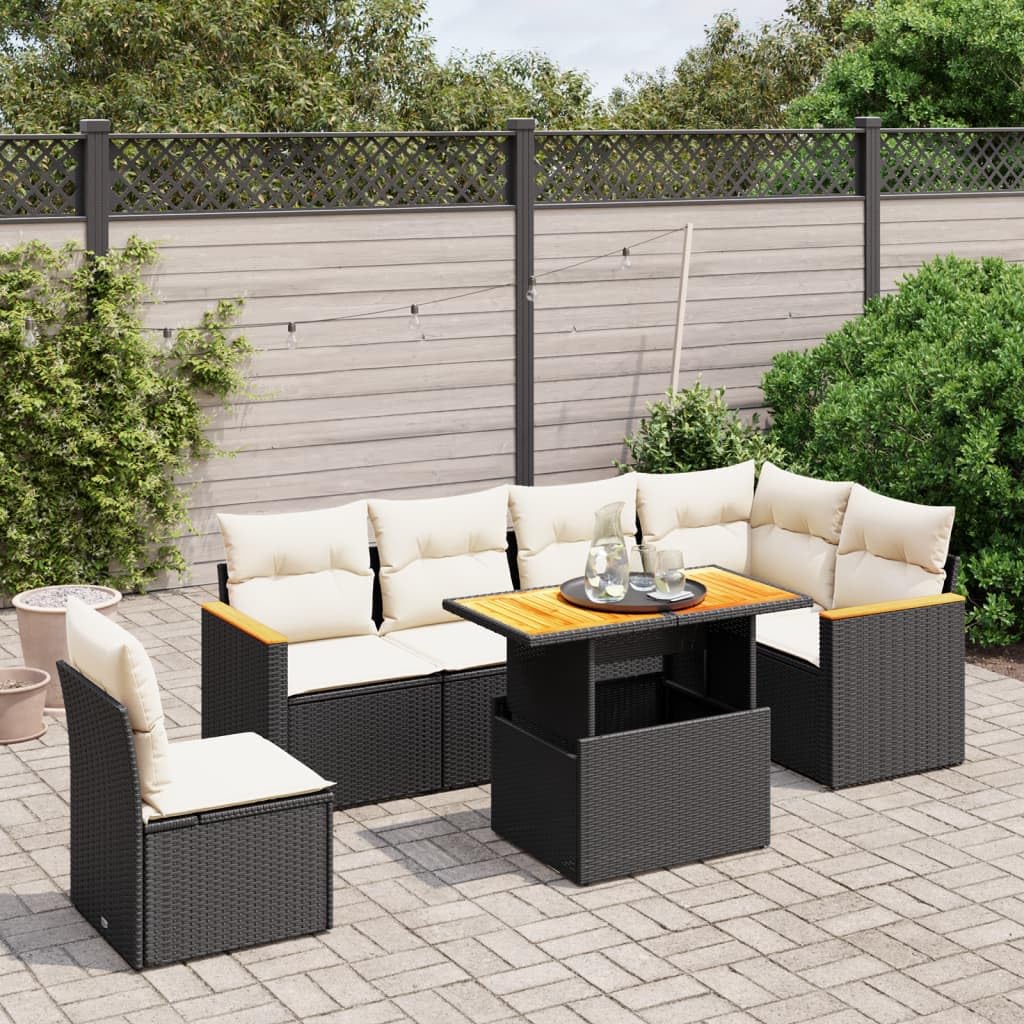 Salon de jardin 7 pièces résine tressée noire grand confort