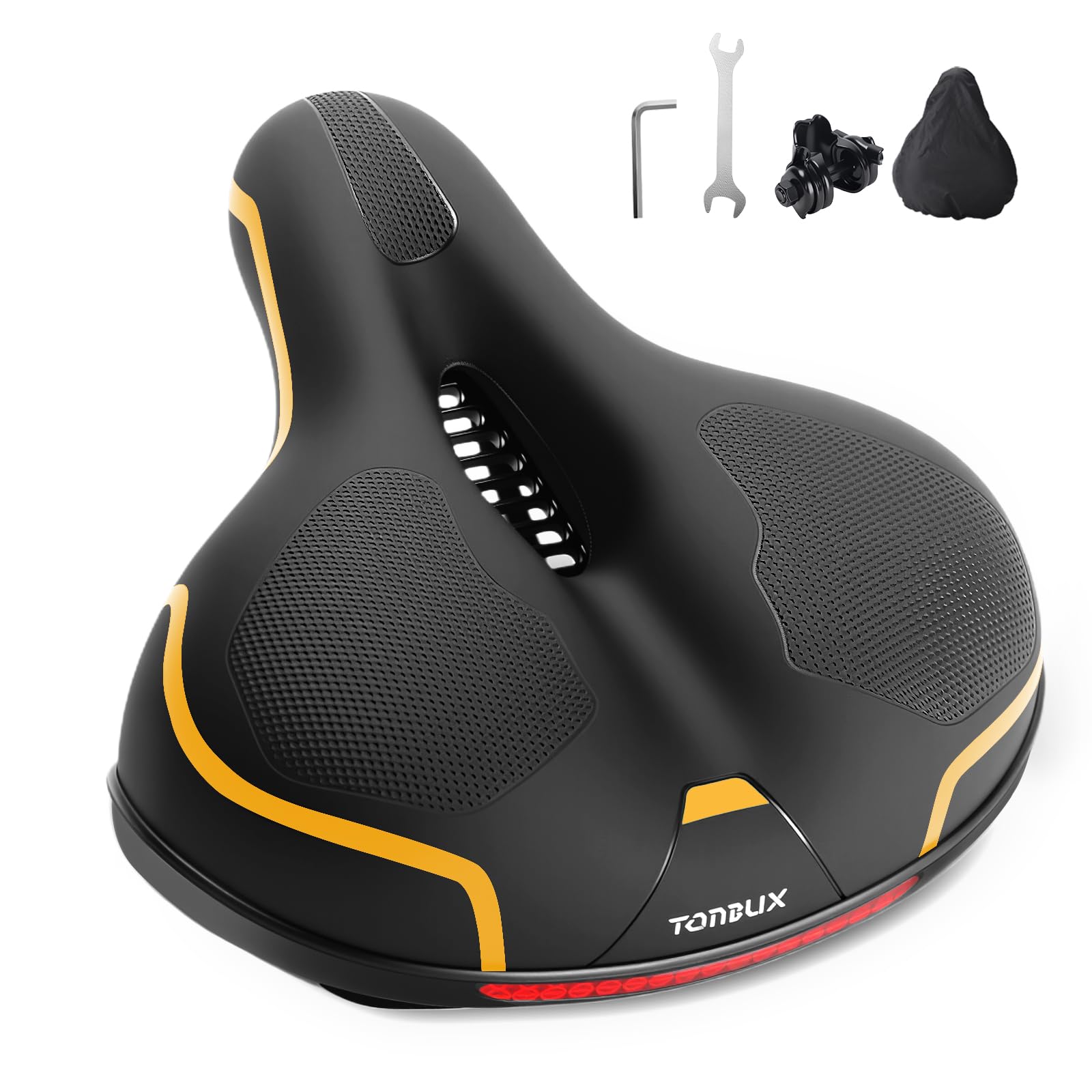 TONBUX Comfortable Bike Seat for Men & Women, Memory Foam Bicycle Seat with Dual Shock Absorbers, Padded Bike Saddle Universal Fit for Commuter, Stationary, Mountain, Cruiser, Ebike (Box Packaging)