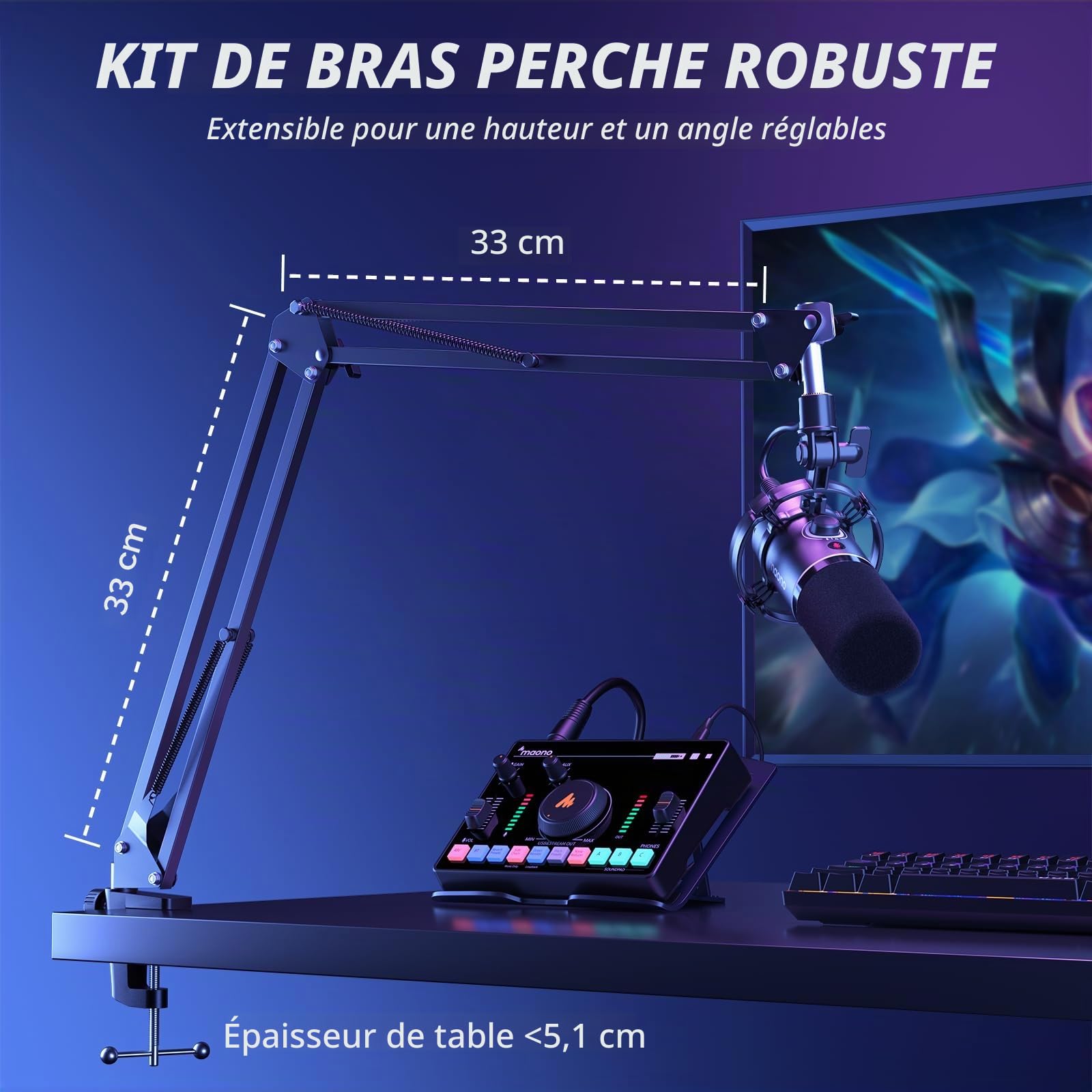 MAONO XLR-USB Dynamiques Micro Kit, PC Podcast Micro avec Bras, Logiciel, Mute, Bouton de Gain, Contrôle du Volume, Microphone pour Streaming, Gaming, PS4-PS5, Doublage, Enregistrement (PD200XS Noir)