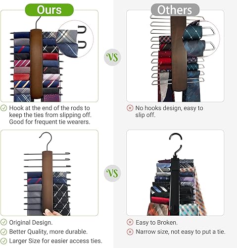 Miniatura 5 de Mkono Estante de madera para atar el cinturón de amarre retro organizador de almacenamiento para hombres estante de ahorro de espacio con 20 ganchos