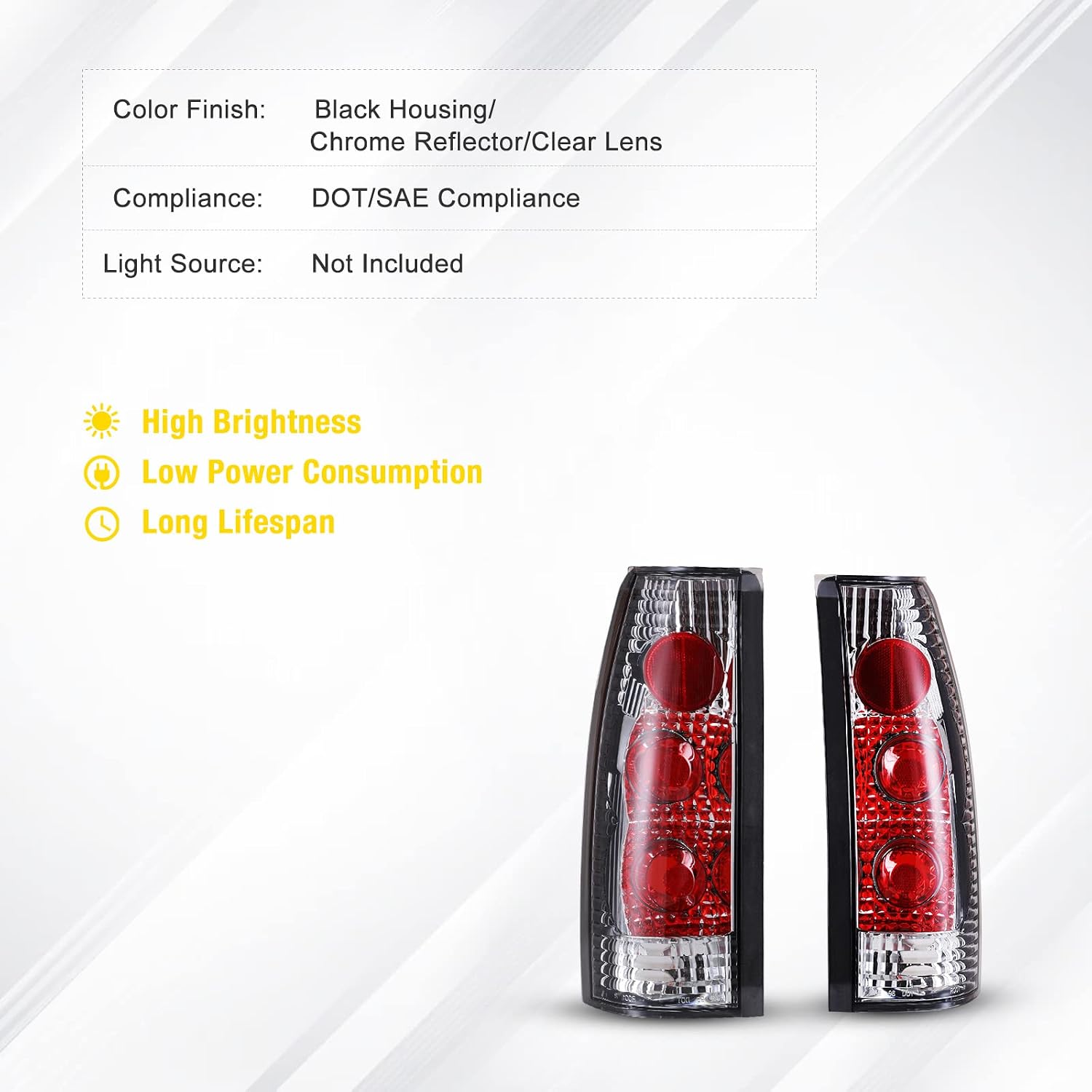 Tail Lights Fit for 1988-1999 Chevy GMC C/K 1500 2500 3500, 1992-1999 Chevy Suburban 1500 2500, 1992-1999 GMC Yukon Tail Lamp (Chrome/Clear) 1 Set