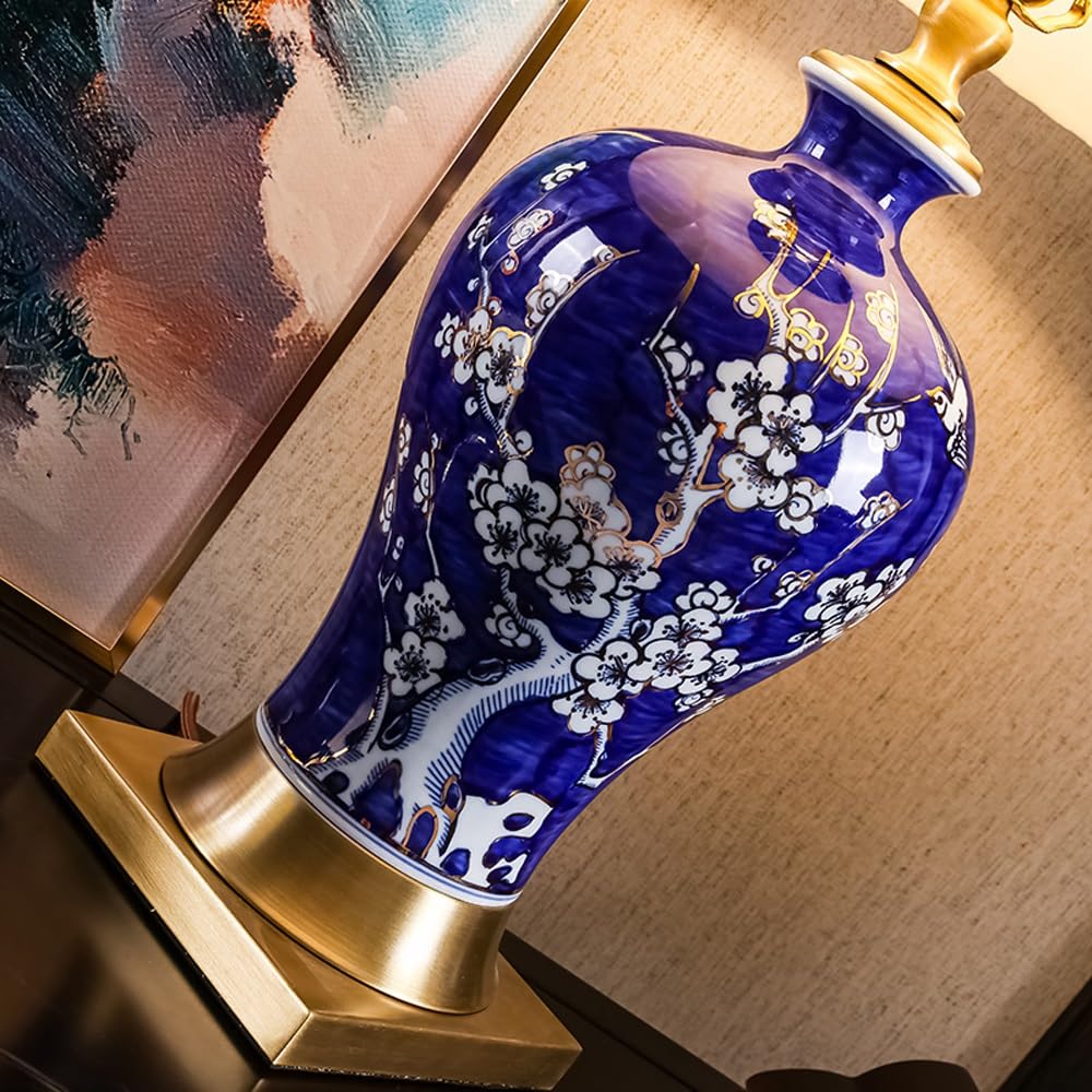 Lampka nocna do sypialni stolik nocny - ceramiczna lampa do salonu, lampka nocna z lnianym kloszem, nowoczesna lampa do sypialni (przełącznik przyciskowy)