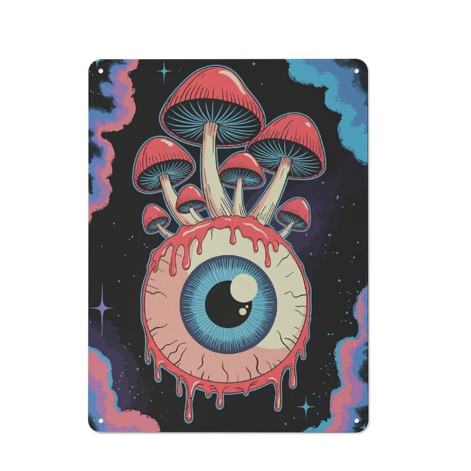 Metal Plaque with Eye with Mushrooms Design 40x30cm, Retro Kitchen Wall Decor for Bakery, Diner, Cafe Or Family Room
