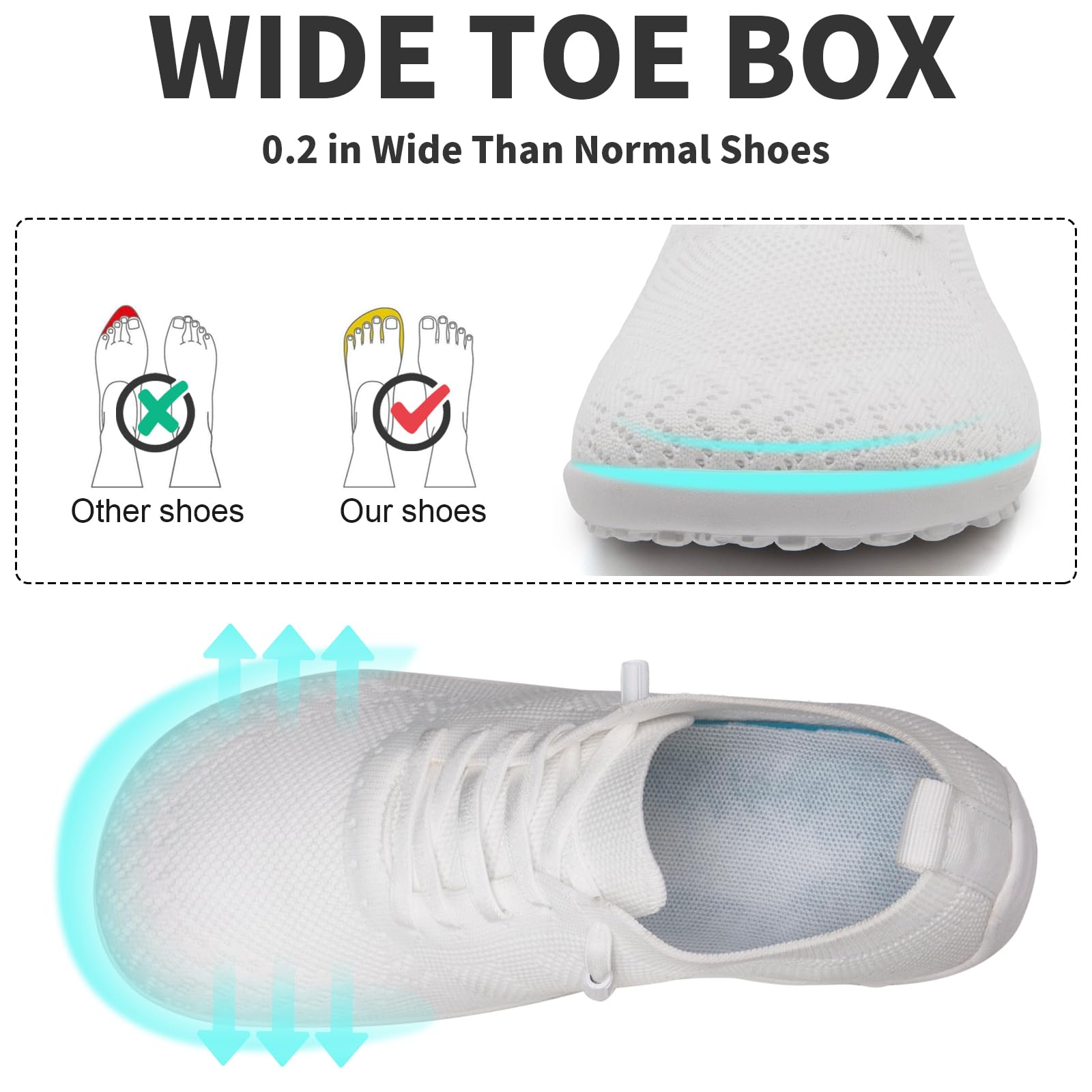 Scarpe da corsa da donna a piedi nudi, scarpe da corsa, scarpe da ginnastica, scarpe da ginnastica, slip on largo, traspiranti, leggere