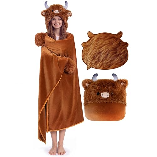 Mewaii Highland Cow Gifts Wearable Blanket Hoodie Soft Highland Cow