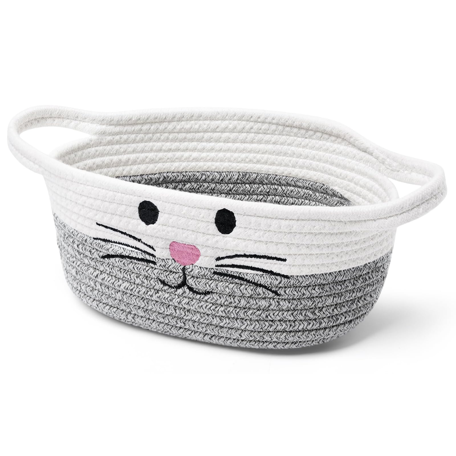 Calkkrer Grey Braided Cotton Rope Basket with Handle, Cute Storage Basket for Nursery Gift Basket, Toy Storage for Dogs and Cats