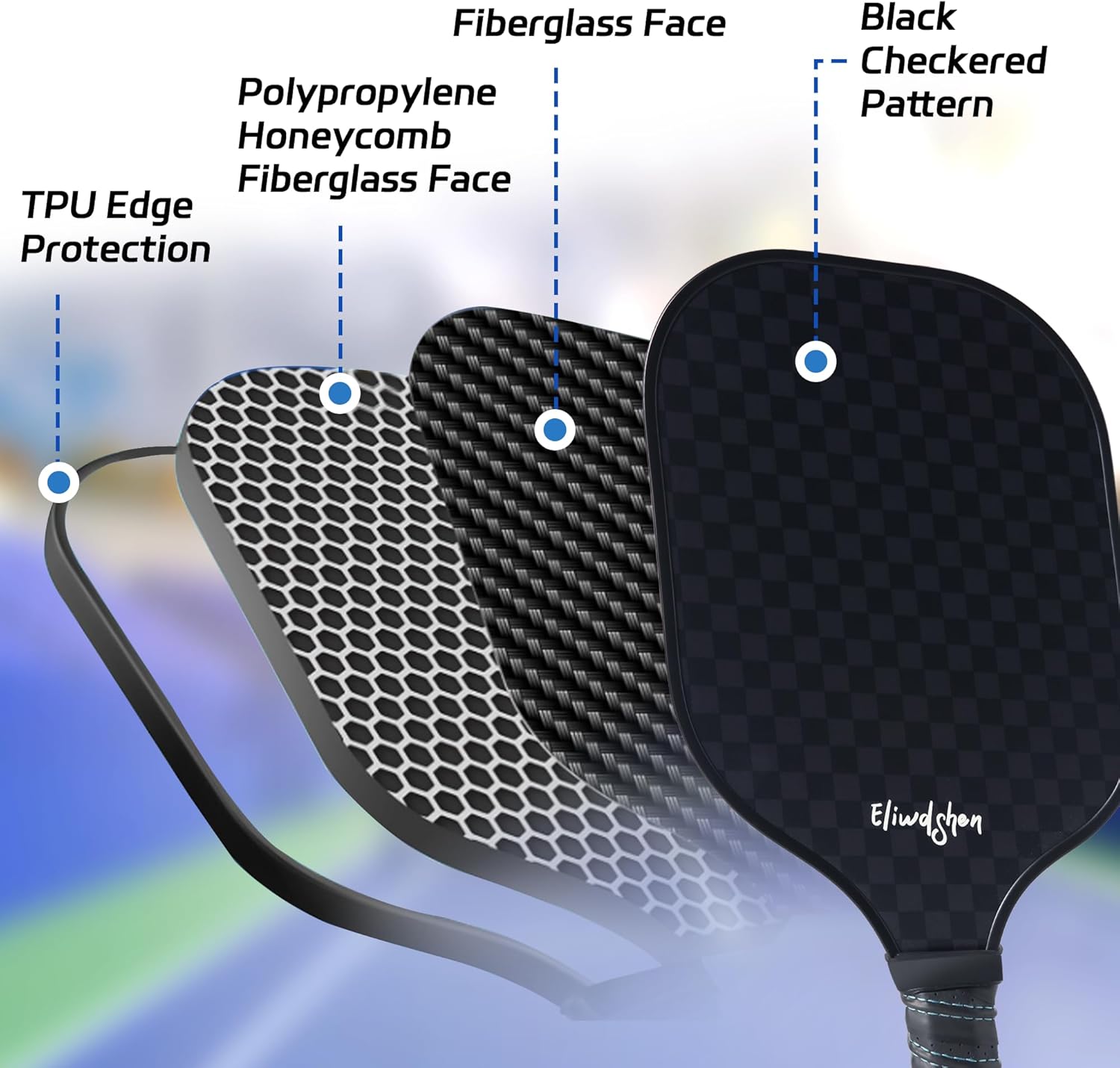 Pickleball Paddles Set of 4, Fibreglass Pickle-Ball Equipment with 4 Pickleballs, 4 Rackets and Bag, Meets USAPA Standards, 13MM Polypropylene Honeycomb Core Rackets for Men, Women, Kids