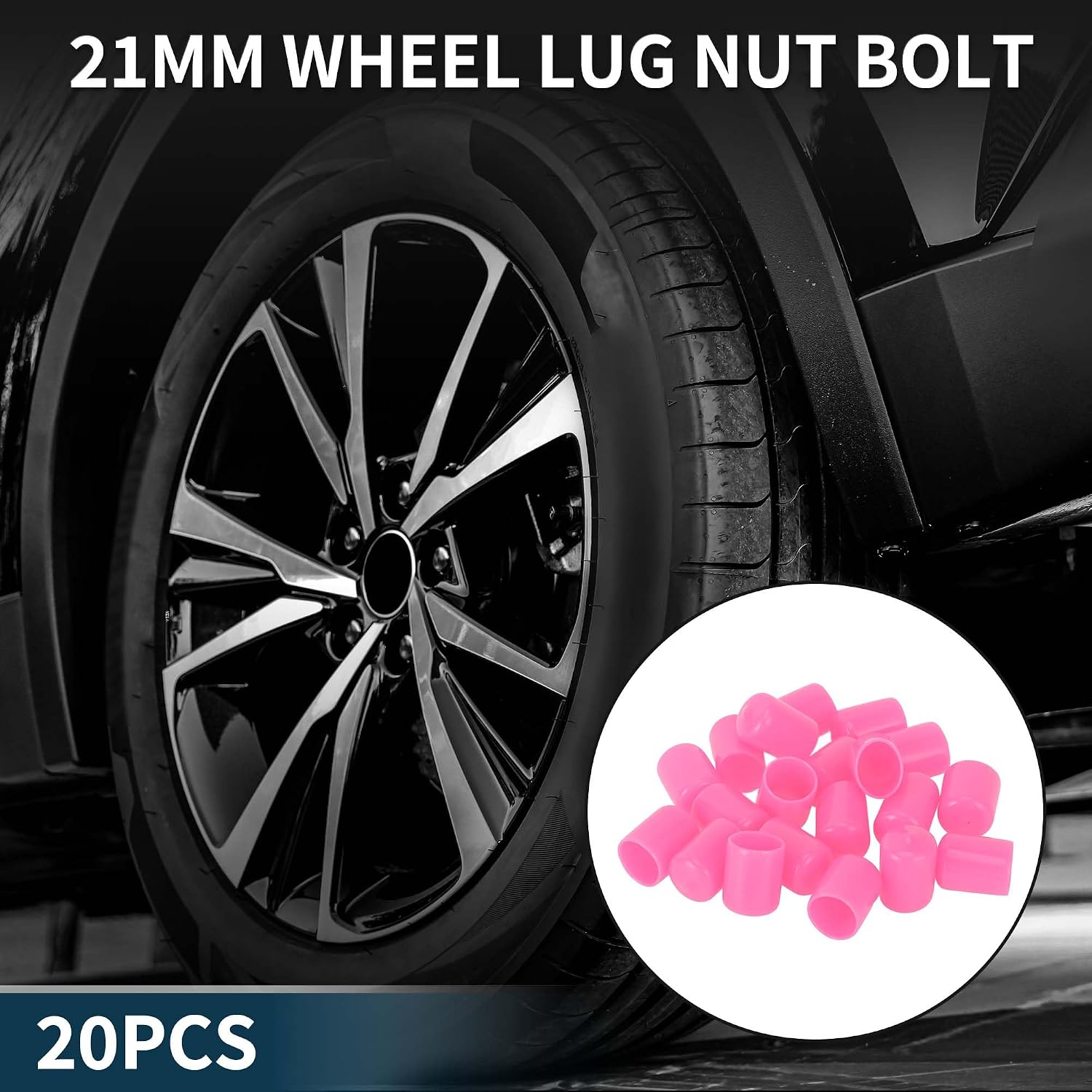 Wheel Lug Nut Bolt Cylindrical Shape Exterior Rims Tire Nut Screws Dust Cap Cover Nut Protection Pink 20pcs 21mm PVC