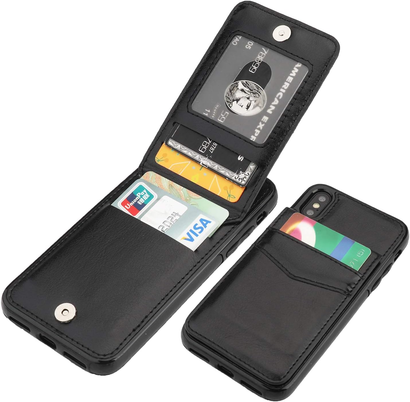 KIHUWEY Compatible with iPhone X/Xs Case Wallet with Credit Card Holder, Premium Leather Magnetic Clasp Kickstand Heavy Duty Protective Cover for iPhone Xs/X 5.8 Inch(Black)