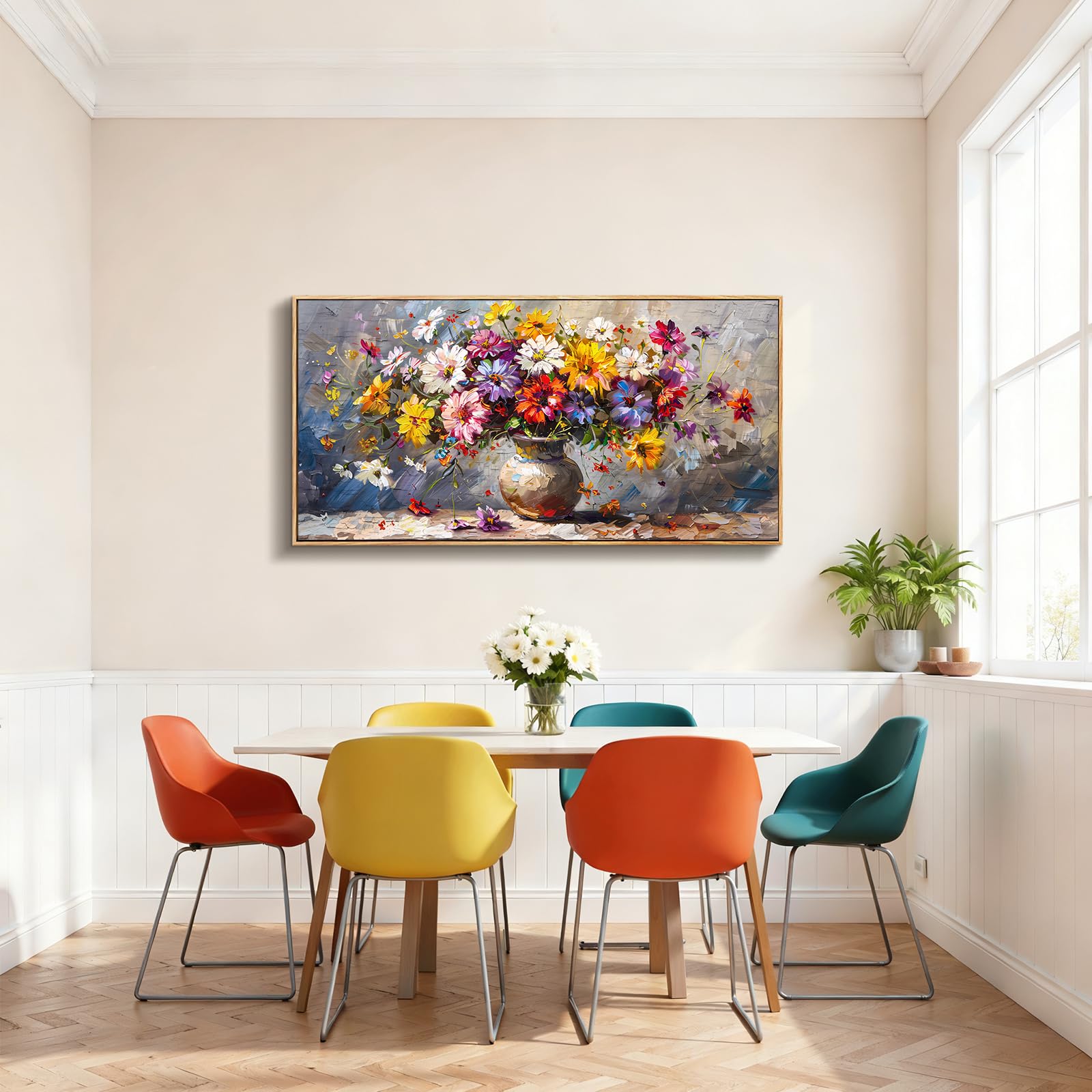 JHHUAMO Wandbilder Wohnzimmer Groß, Natürliche Leinwand Bilder mit Rahmen, Bunte Vase GemäLde, Modern Aesthetic Botanische Wanddekoration für Schlafzimmer Flur Büro Esszimmer 73x146 cm